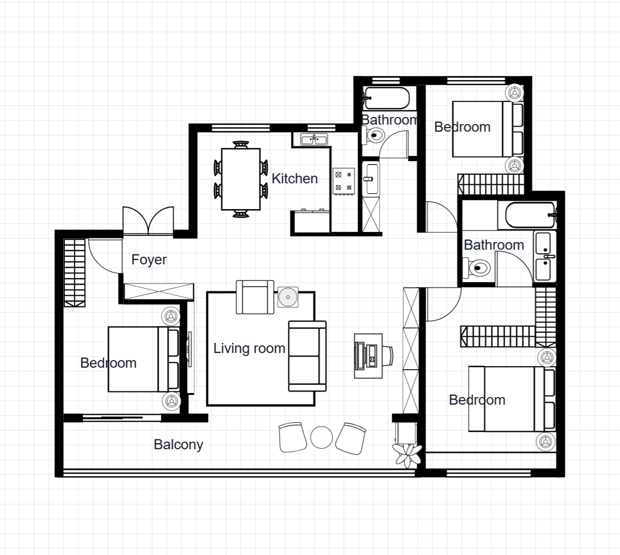 3 Bedroom Apartment with Balcony