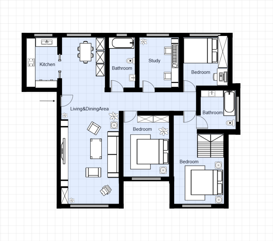 3 Bedroom Apartment with Study