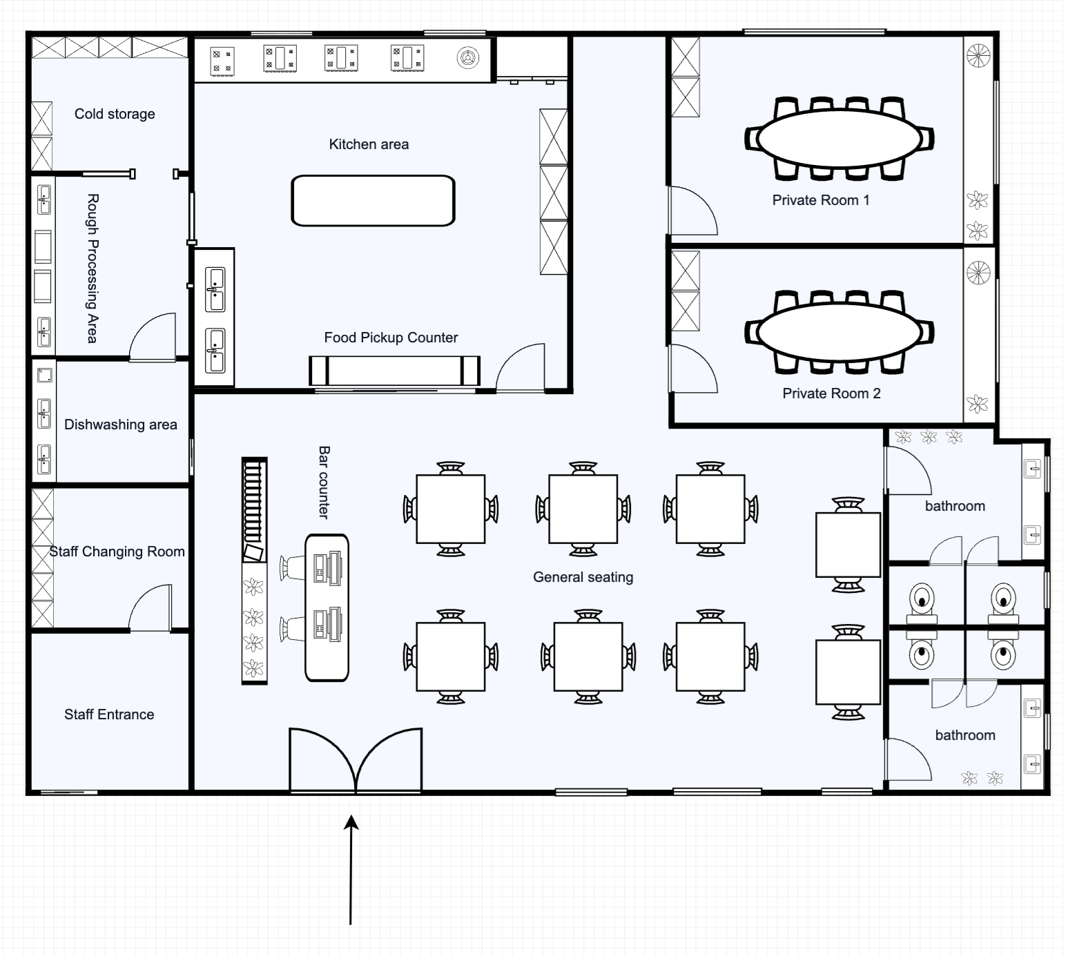 Restaurant Floor Plan with Private Rooms