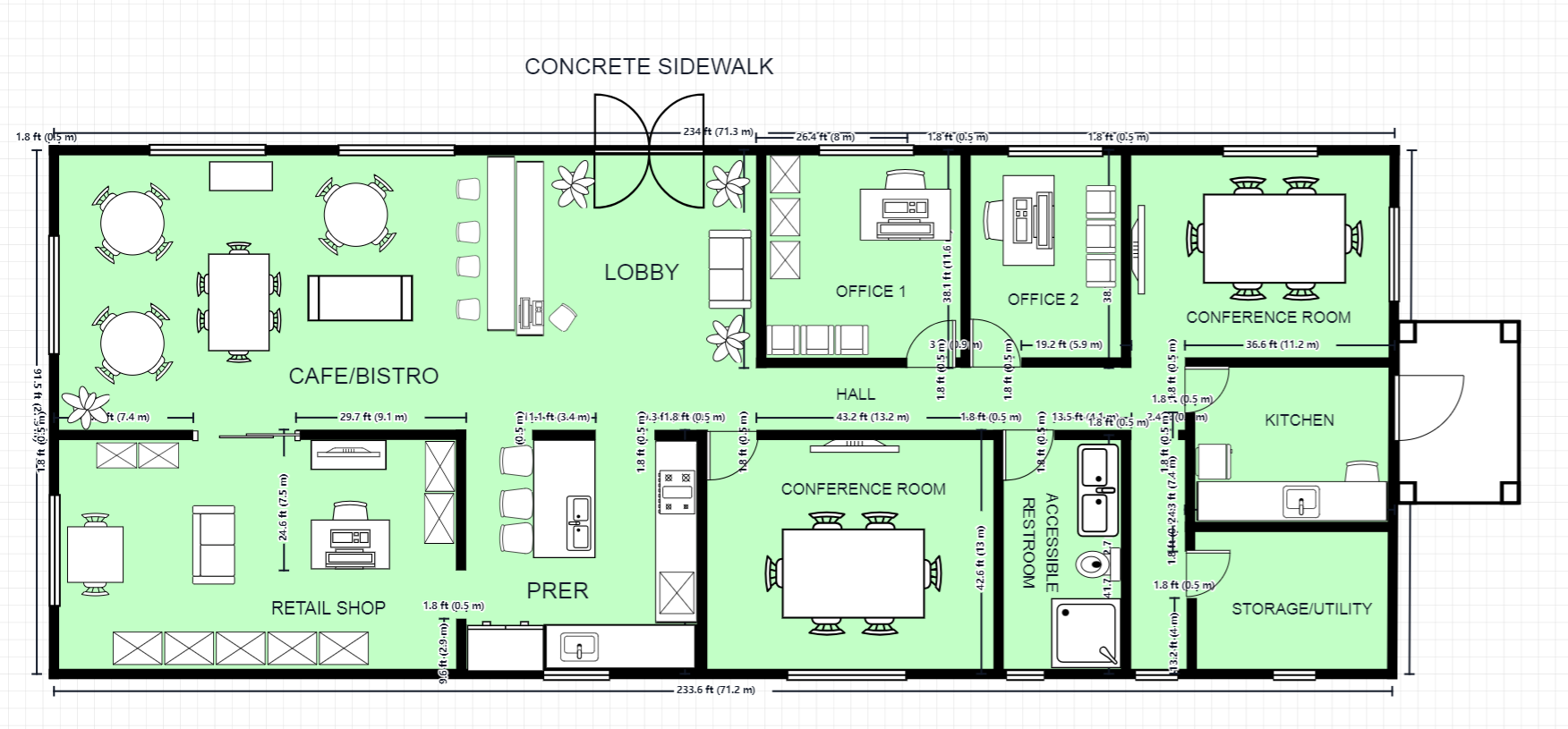 Single-Story Mixed-Use Commercial Building